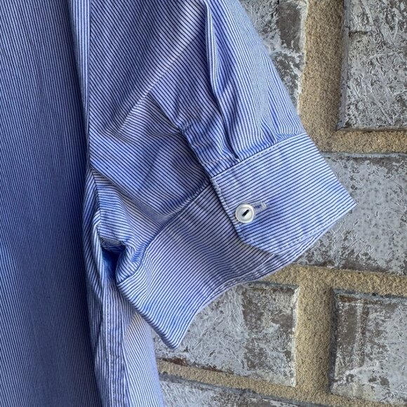 HD in Paris Short Sleeve Button Up Collared Striped Blue/White Shirt Size 0 - Picture 7 of 8